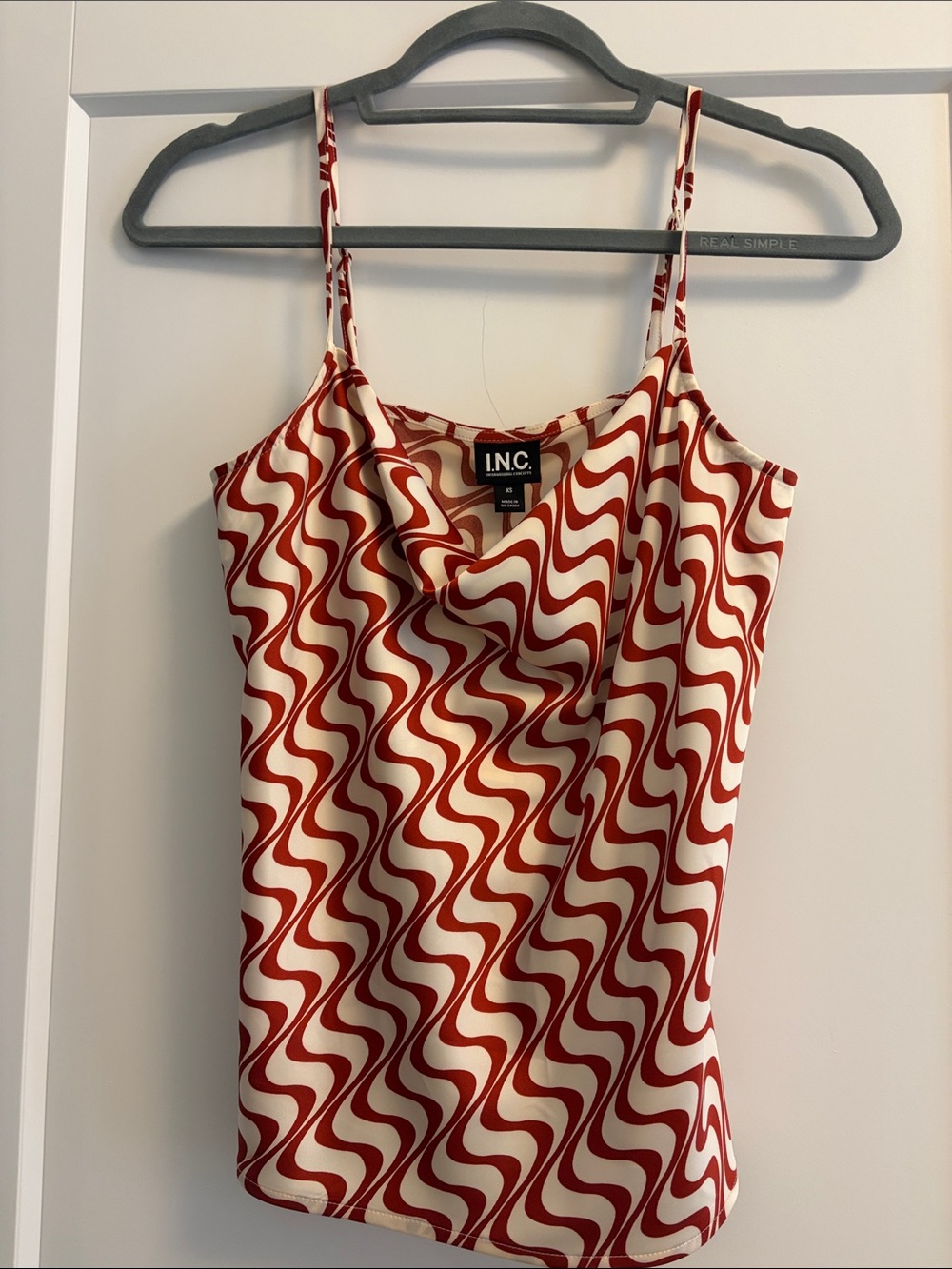 INC International Concepts Rust & Cream Wavy Print Cowl Neck Cami